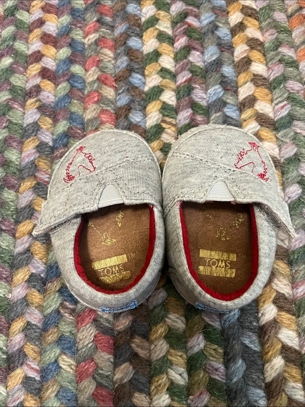 TOMS Toddler Grey Canvas Slip-On Shoes with Red Lining
